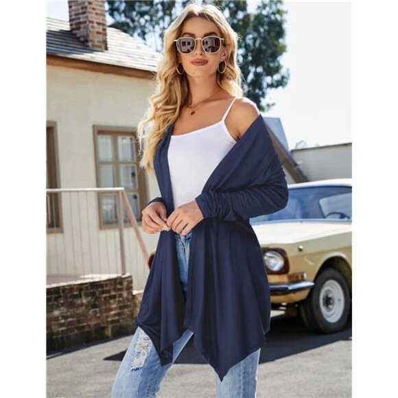 Women's Draped FrontOpen Cardigan Casual LongSleeve Lightweight Cardigan Sweater - Picture 2 of 6